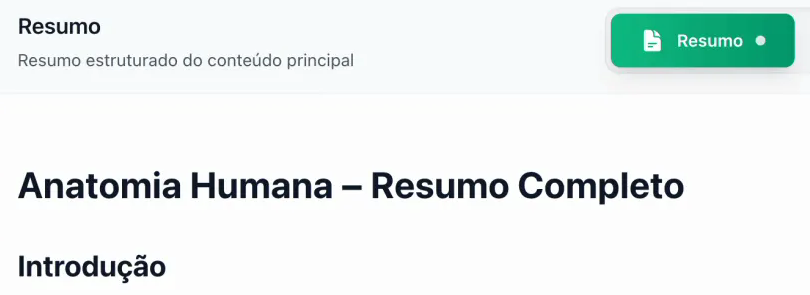 Tela do ArchiMeds com resumo estruturado de Anatomia Humana e a seção Introdução.